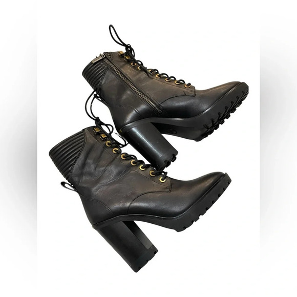 Michael Kors RARE Bastian black leather lace-up heeled ankle boots 8M - Picture 3 of 15
